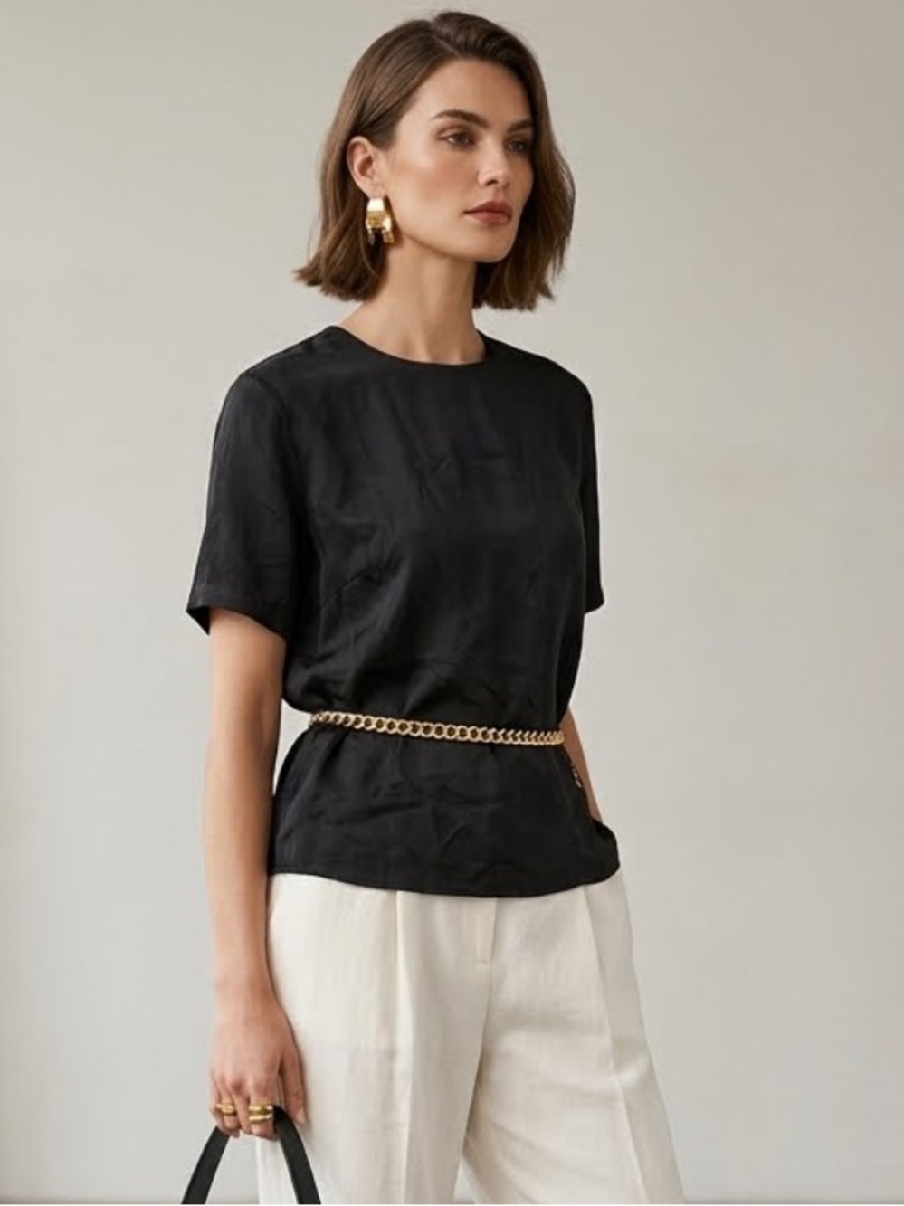 Vintage Anna & Frank 100% Silk Black Blouse Top Classic Minimalist Medium Basics - Picture 1 of 8